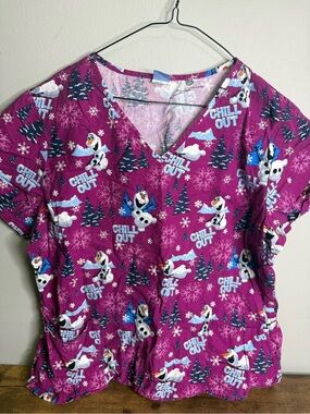 ❤️2 for $25❤️ Disney Scrubs Purple 'Chill Out' Olaf Top - Frozen
